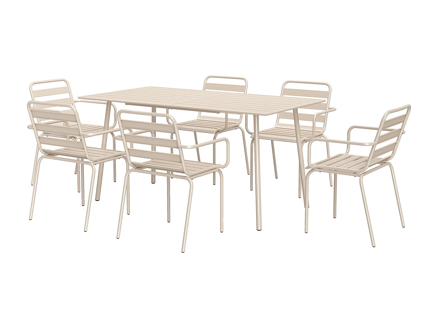 Salon de jardin 6 places 7 pièces - table à manger 6 chaises empilables - acier thermolaqué beige