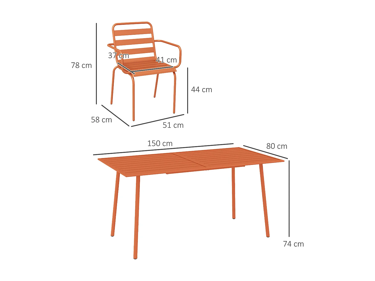 Salon de jardin 6 places 7 pièces - table à manger 6 chaises empilables - acier thermolaqué terre battue