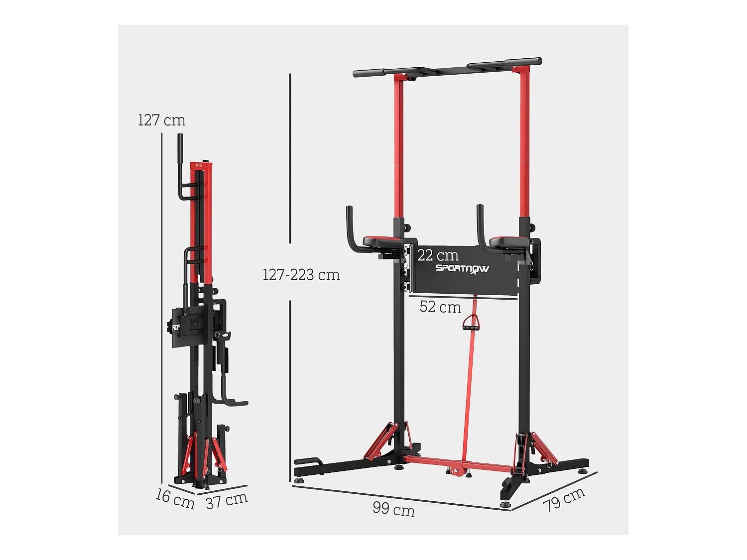 Station de traction musculation pliable réglable - station de dips - chaise romaine - acier rouge noir