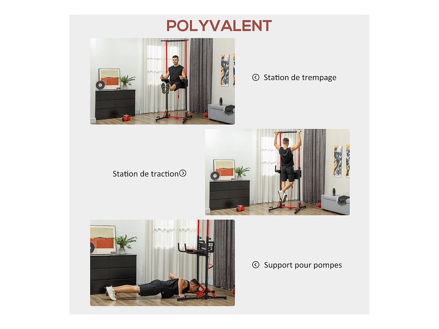 Station de traction musculation pliable réglable - station de dips - chaise romaine - acier rouge noir