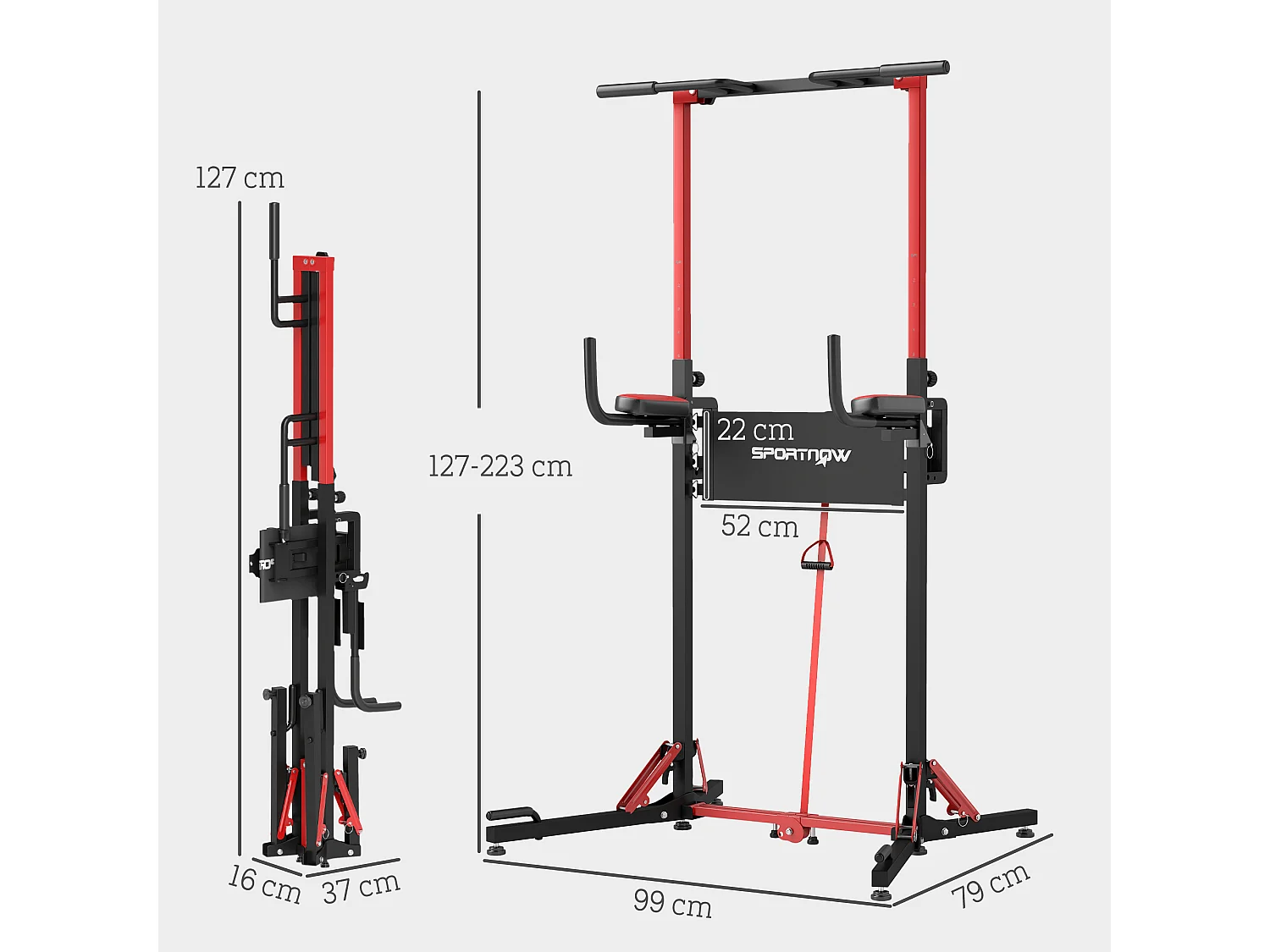 Station de traction musculation pliable réglable - station de dips - chaise romaine - acier rouge noir