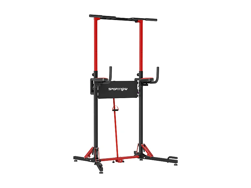 Station de traction musculation pliable réglable - station de dips - chaise romaine - acier rouge noir