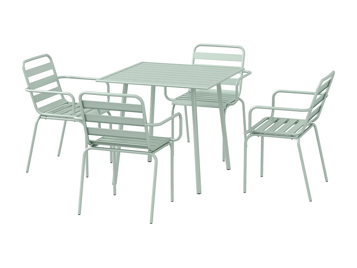 Salon de jardin 4 places 5 pièces - table à manger 4 chaises empilables - acier thermolaqué vert de gris