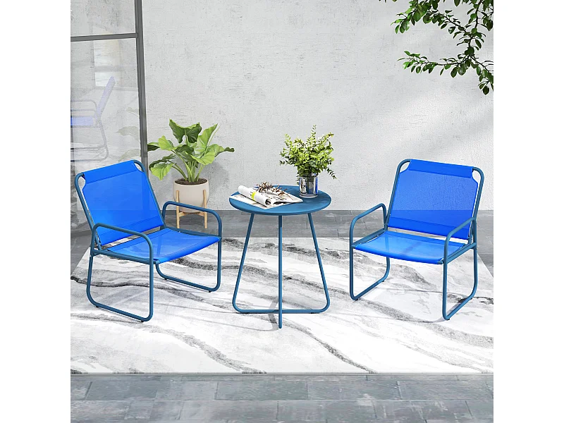 Ensemble salon de jardin 3 pcs 2 fauteuils et table ronde bleu