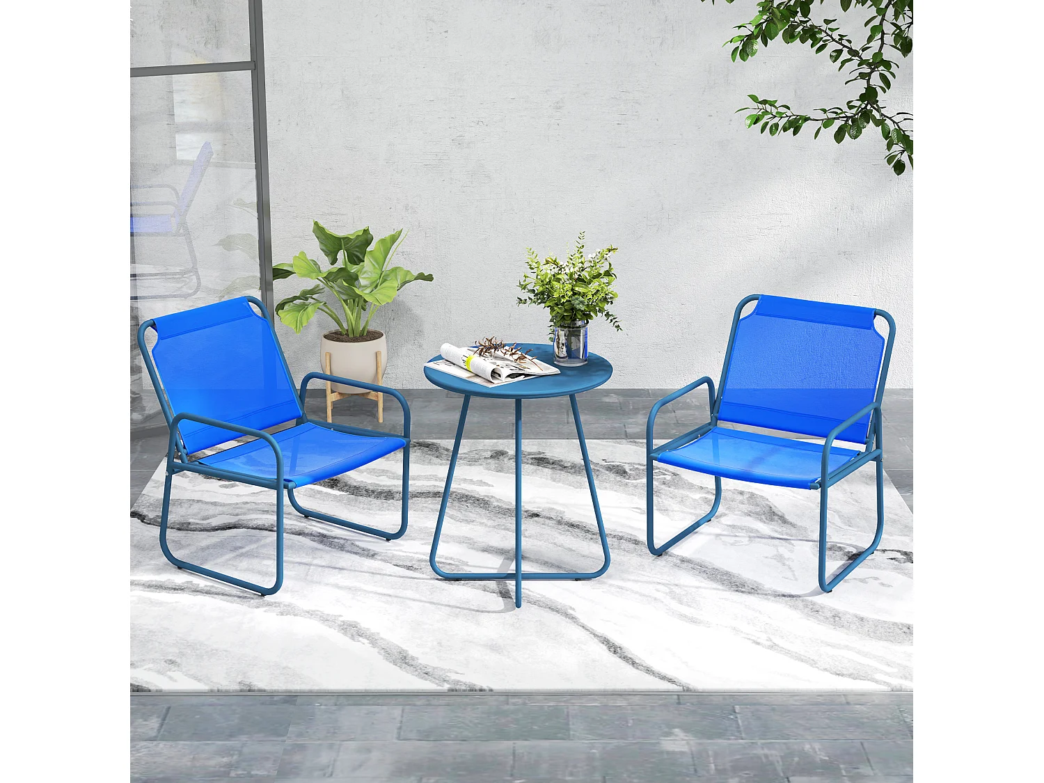 Ensemble salon de jardin 3 pcs 2 fauteuils et table ronde bleu