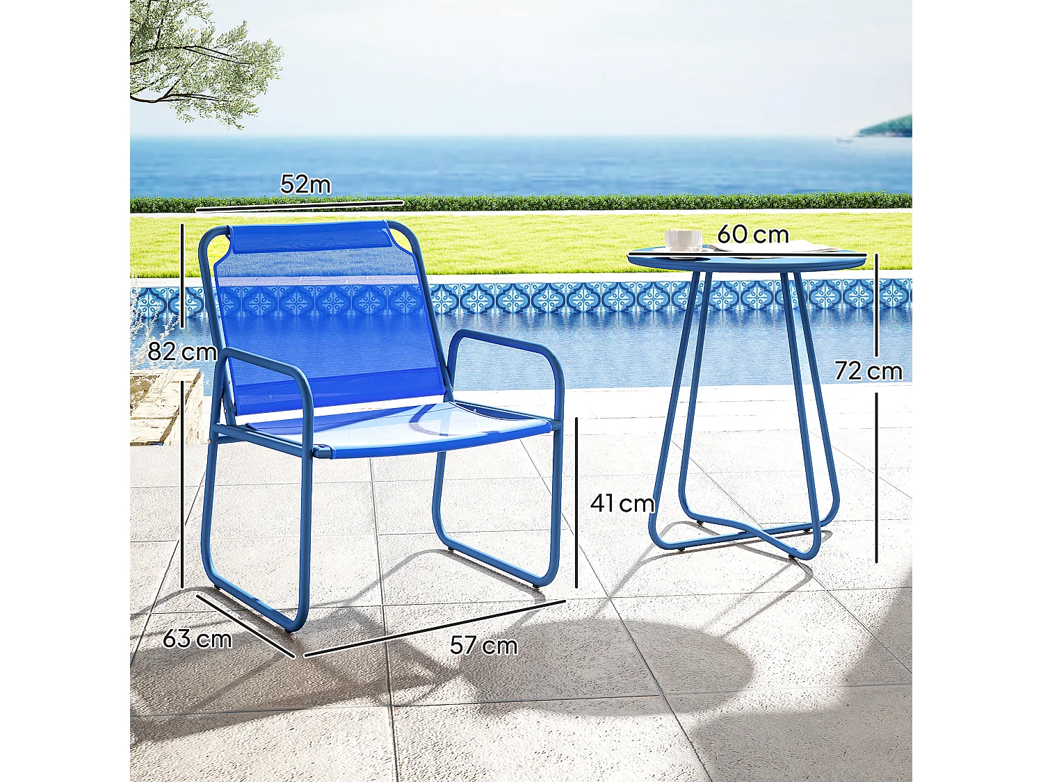 Ensemble salon de jardin 3 pcs 2 fauteuils et table ronde bleu