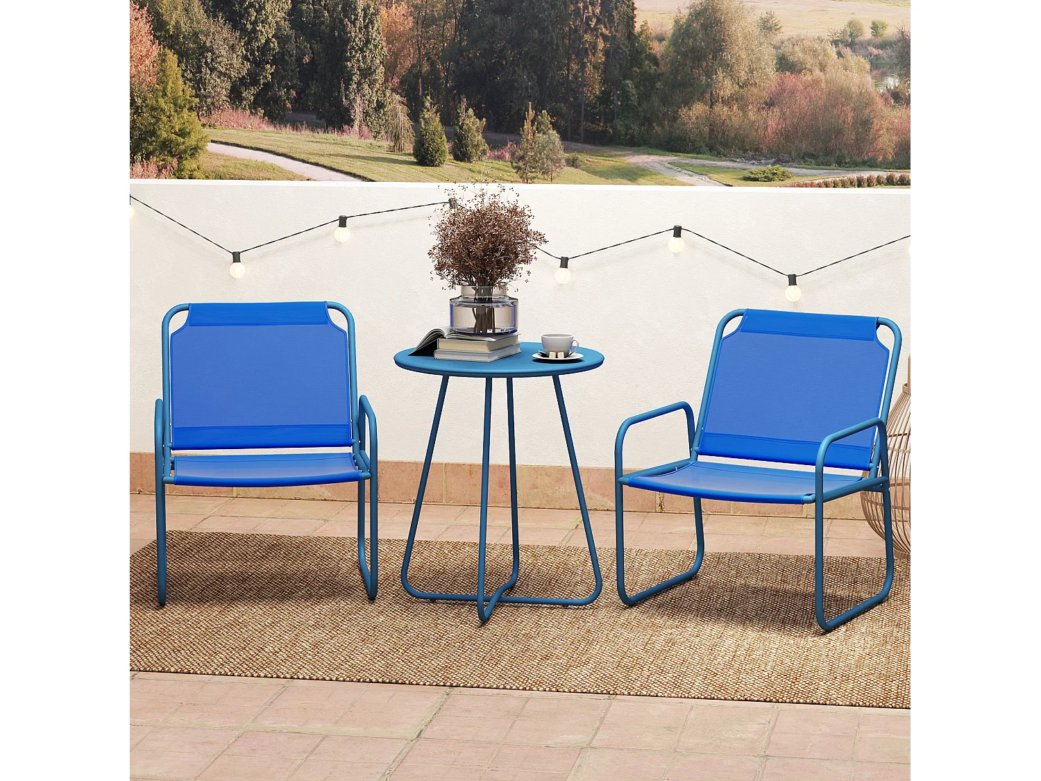 Ensemble salon de jardin 3 pcs 2 fauteuils et table ronde bleu