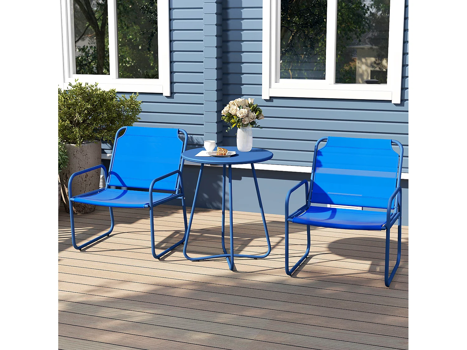 Ensemble salon de jardin 3 pcs 2 fauteuils et table ronde bleu