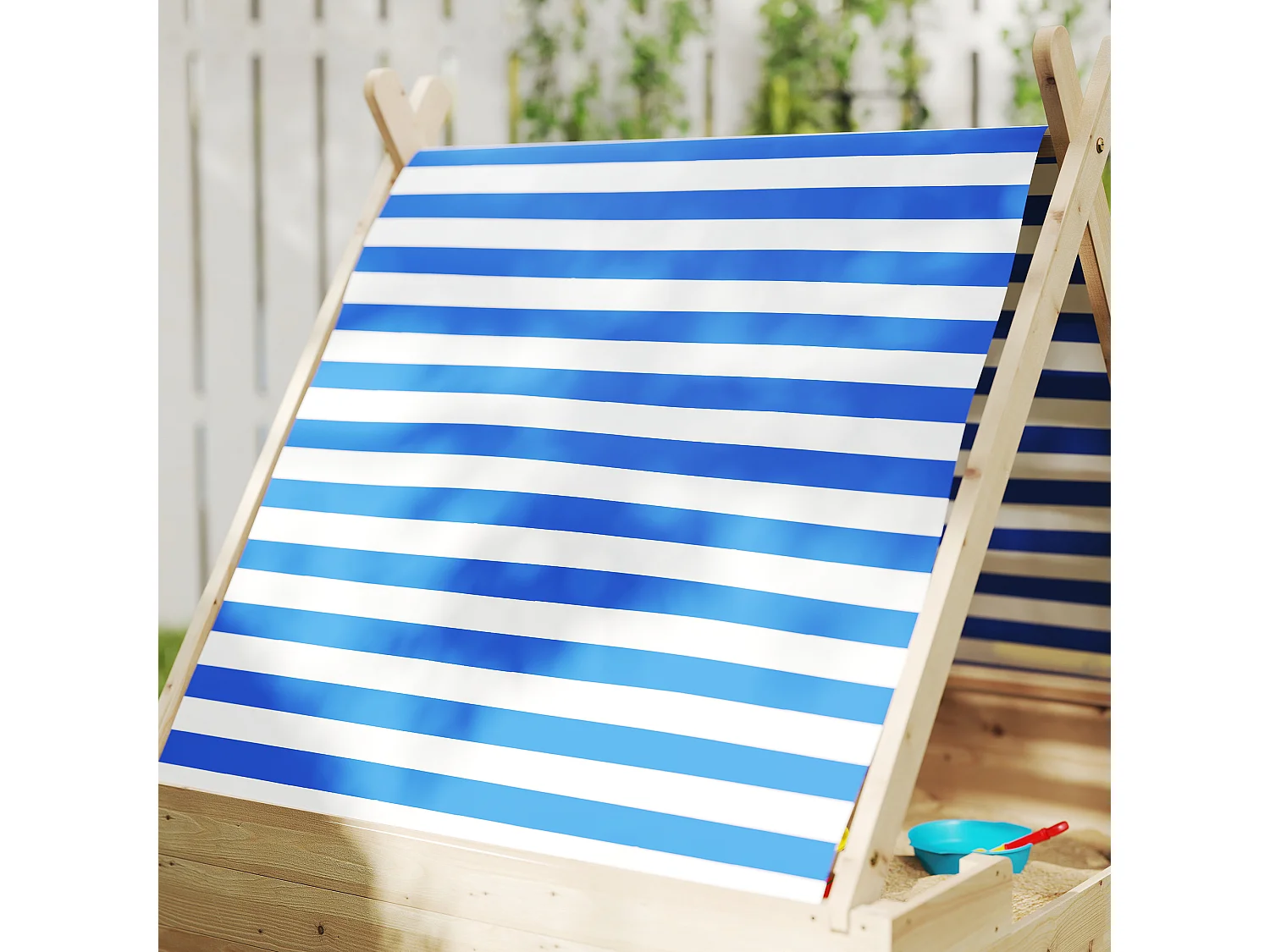 Bac à sable en bois avec toit refermable et doublure dim. 120 x 120 x 126,5 cm bois sapin