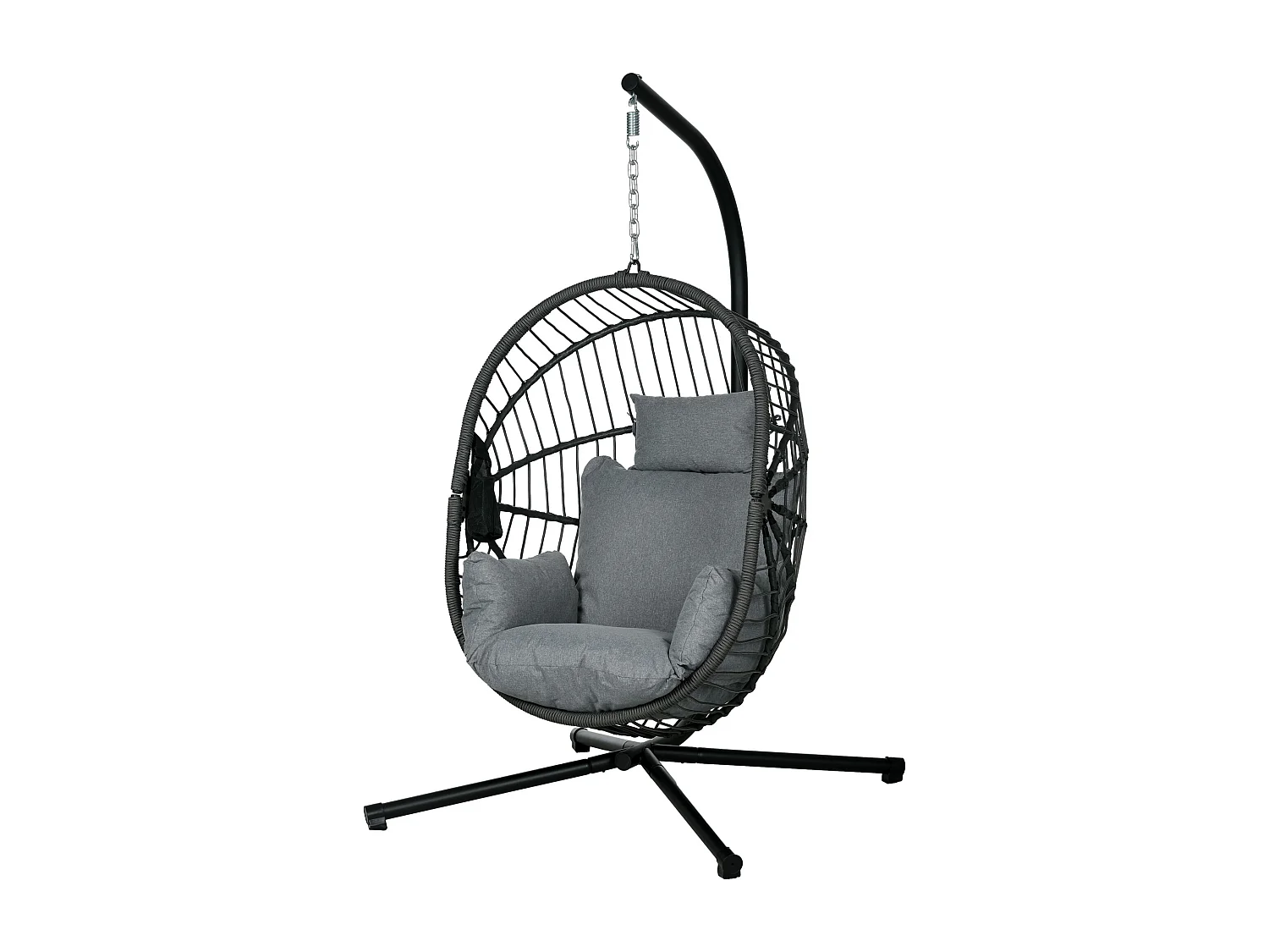 Fauteuil suspendu pliable - fauteuil de jardin suspendu avec coussin - acier noir cordage PP gris