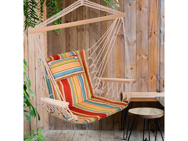 Chaise suspendue hamac de voyage respirant portable coton macramé polyester rayé multicolore