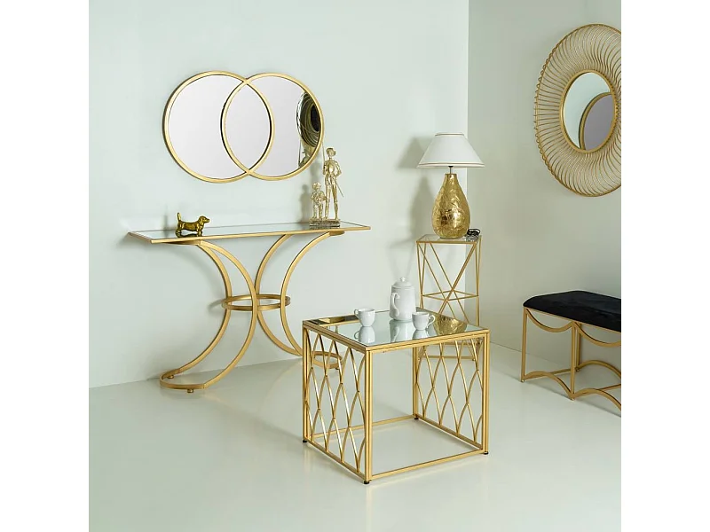 Mesa de apoio em metal com tampo em vidro 35x35x70h cm