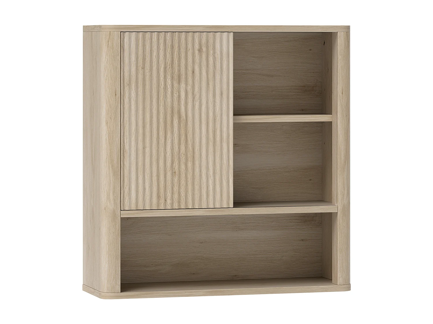 Armoire murale de salle de bain style bohème chic - porte coulissante, étagère, niche - effet bois clair