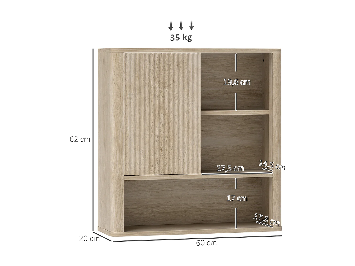 Armoire murale de salle de bain style bohème chic - porte coulissante, étagère, niche - effet bois clair