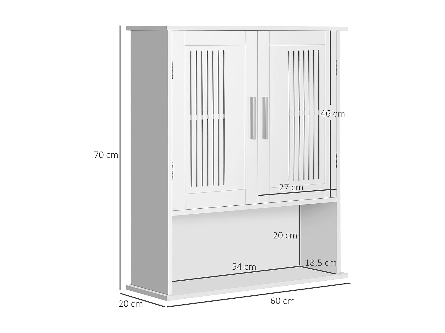 Armoire murale de salle de bain 2 portes - étagère, niche - dim. 60 x 20 x 70 cm - blanc