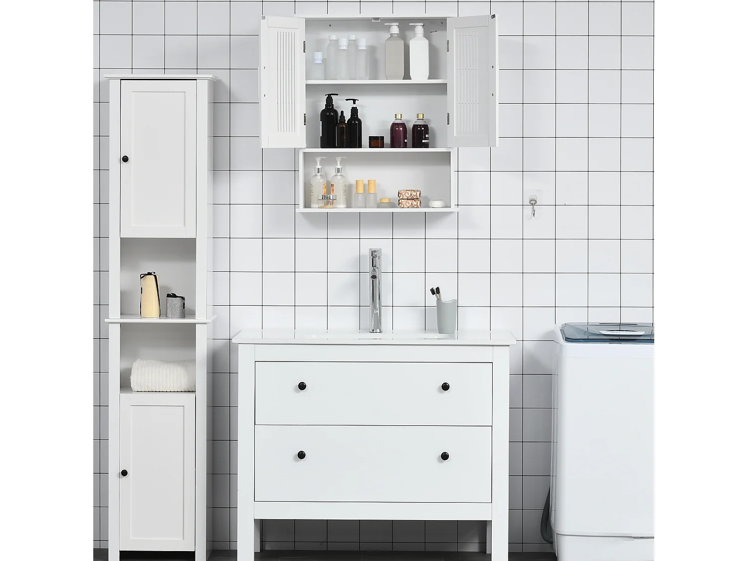 Armoire murale de salle de bain 2 portes - étagère, niche - dim. 60 x 20 x 70 cm - blanc