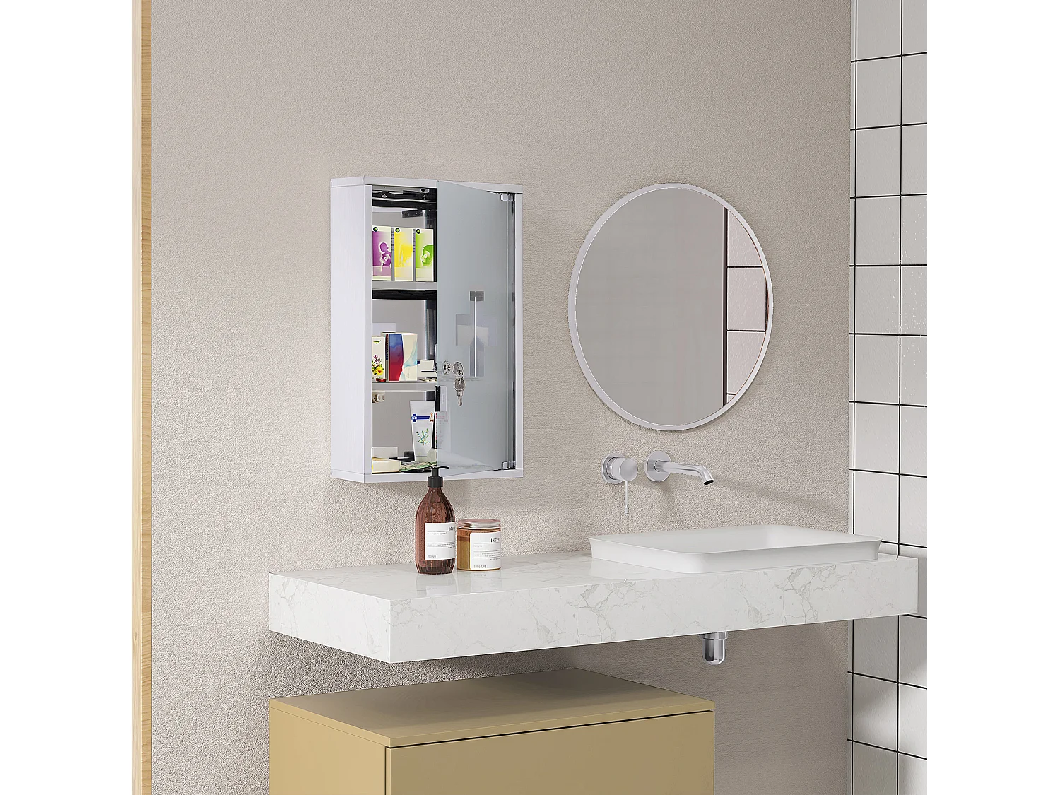 Armoire à pharmacie murale verrouillable 3 niv. acier inox