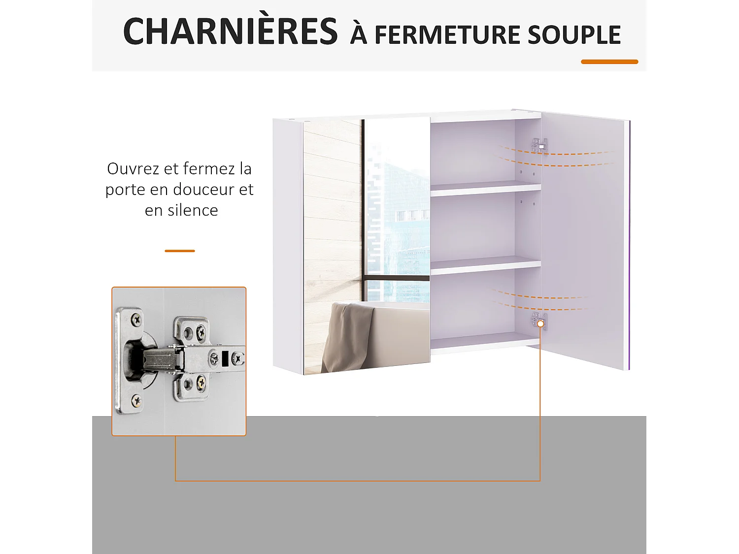 Armoire miroir murale de salle de bain 3 étagères réglables dim. 70L x 60H cm blanc