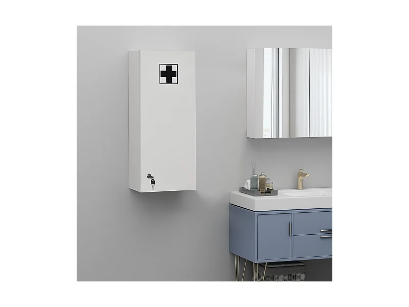 Armoire à pharmacie murale verrouillable - 5 niveaux - verre panneaux blanc