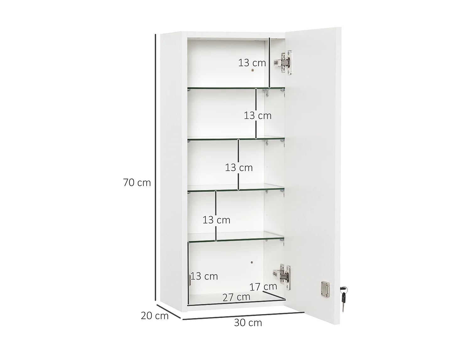 Armoire à pharmacie murale verrouillable - 5 niveaux - verre panneaux blanc