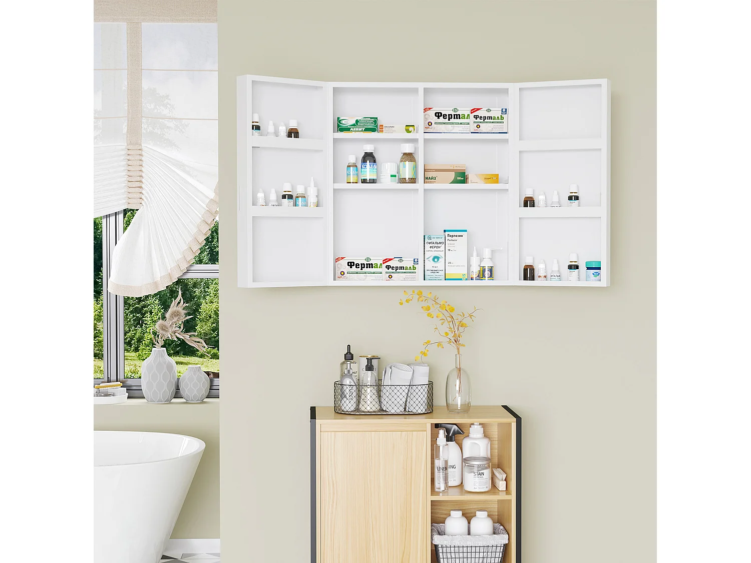 Armoire à pharmacie murale verrouillable 2 portes 6 étagères 6 compartiments dim. 55 x 18 x 60 cm acier blanc