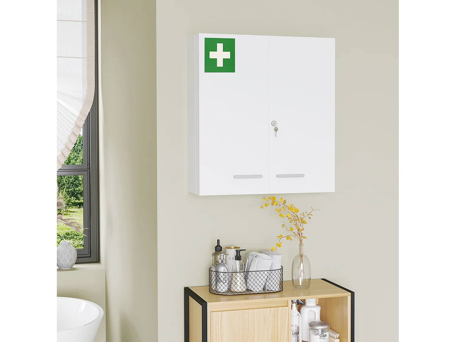 Armoire à pharmacie murale verrouillable 2 portes 6 étagères 6 compartiments dim. 55 x 18 x 60 cm acier blanc