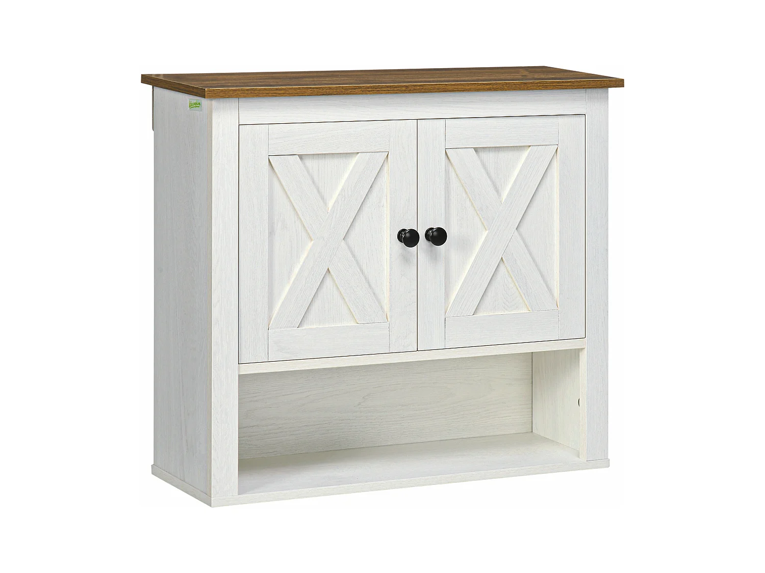 Armoire murale salle de bain style rustique chic - 2 portes, étagère, niche - effet bois noyer écru