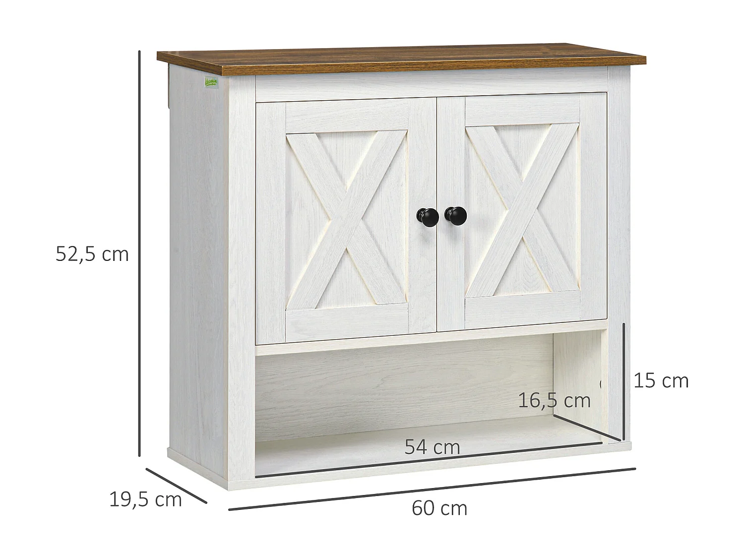 Armoire murale salle de bain style rustique chic - 2 portes, étagère, niche - effet bois noyer écru