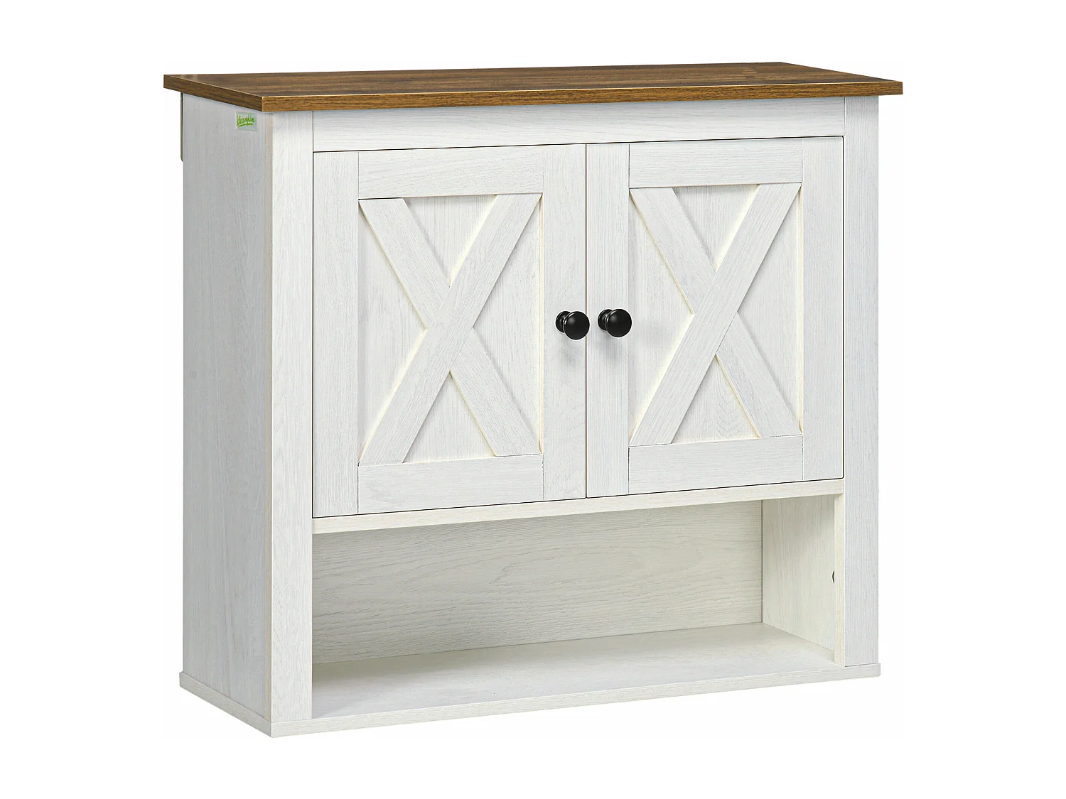 Armoire murale salle de bain style rustique chic - 2 portes, étagère, niche - effet bois noyer écru