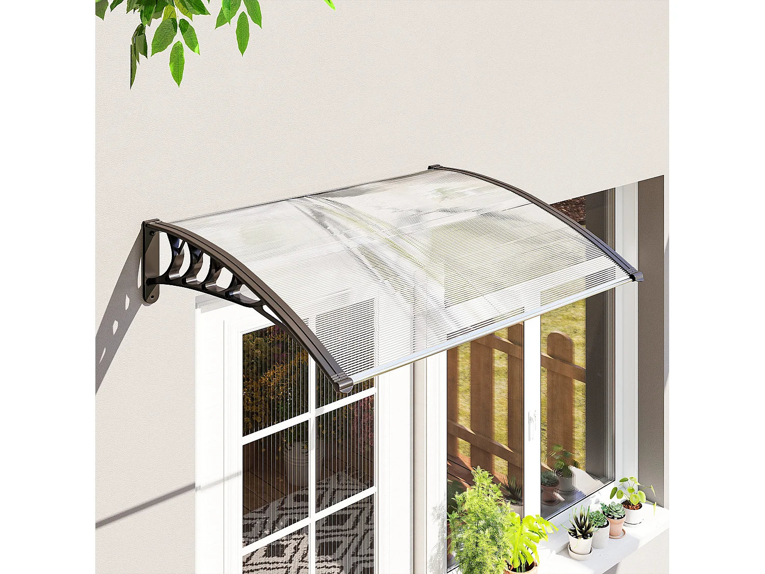 Auvent marquise de porte design voûté arrondi dim. 122L x 89l x 24H cm polycarbonate PP noir