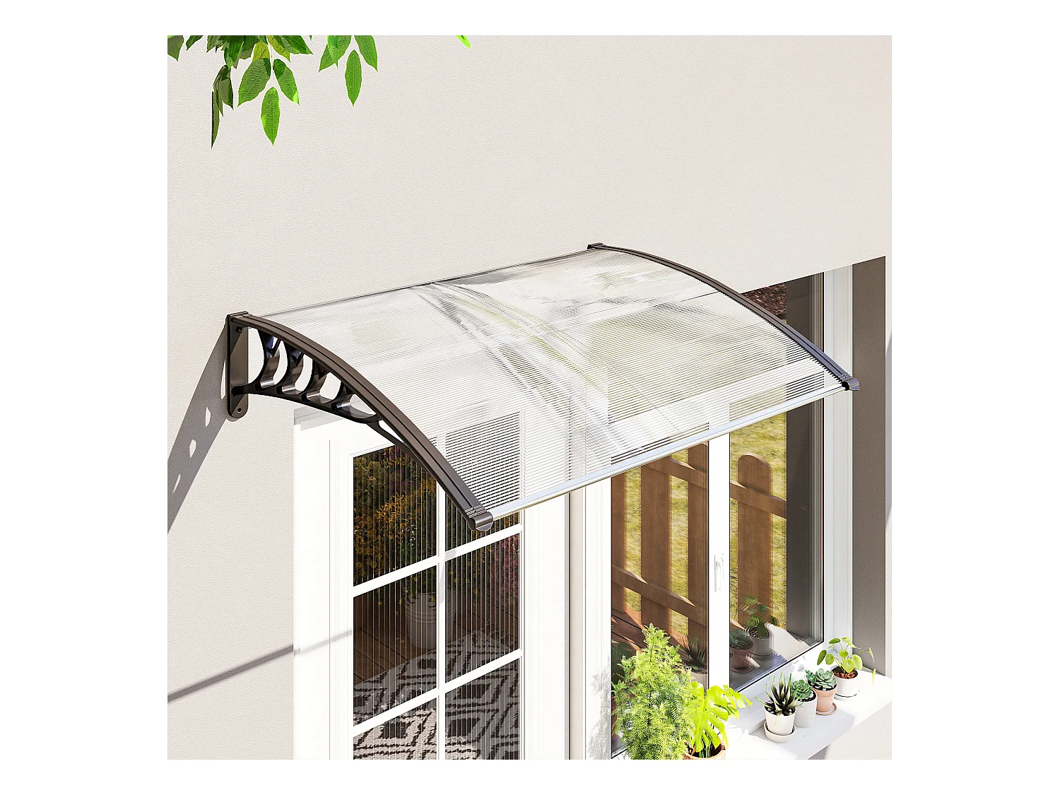 Auvent marquise de porte design voûté arrondi dim. 122L x 89l x 24H cm polycarbonate PP noir
