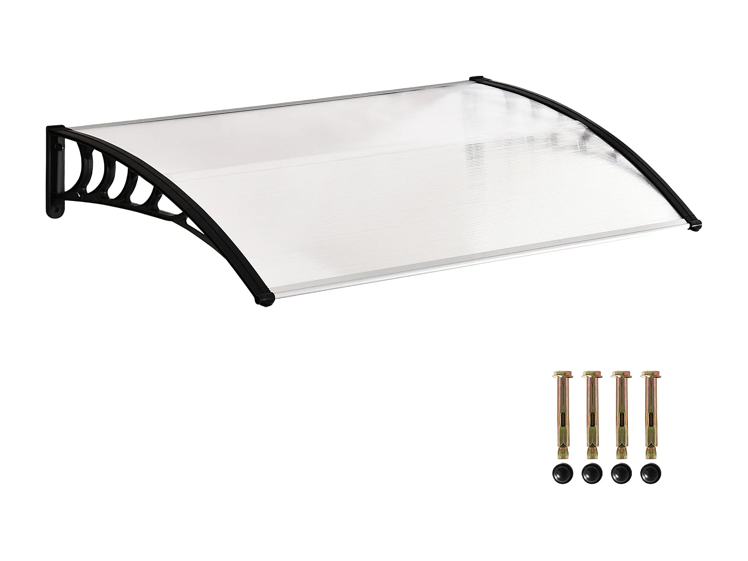 Auvent marquise de porte design voûté arrondi dim. 150L x 90l x 25H cm polycarbonate PP noir