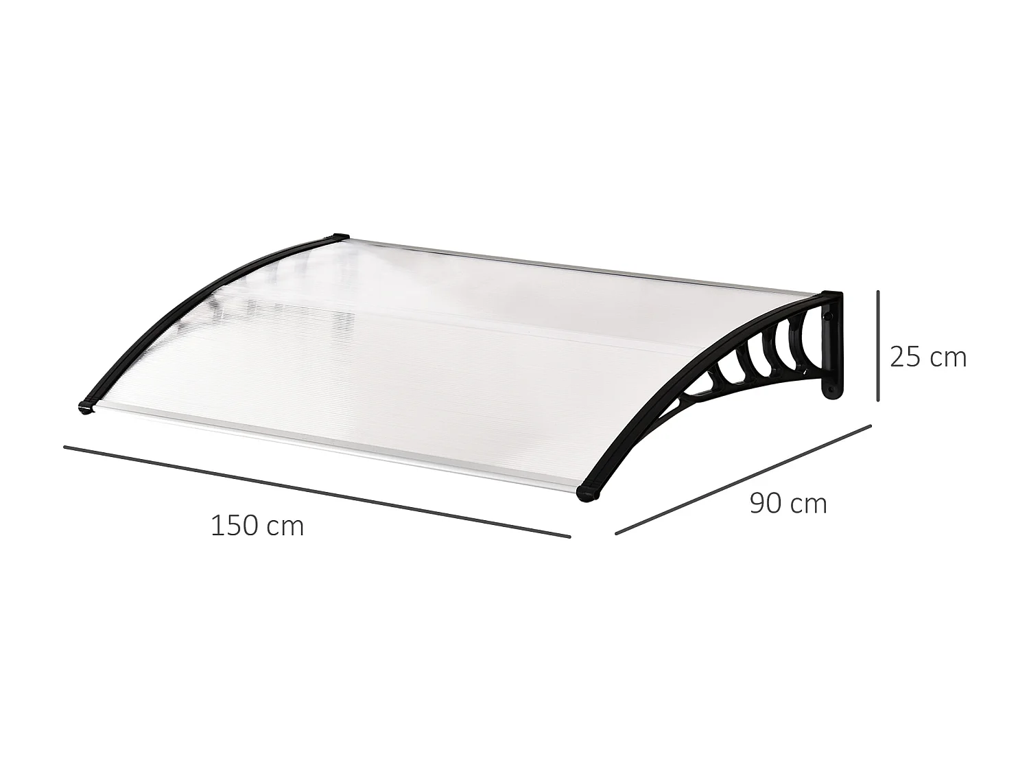 Auvent marquise de porte design voûté arrondi dim. 150L x 90l x 25H cm polycarbonate PP noir