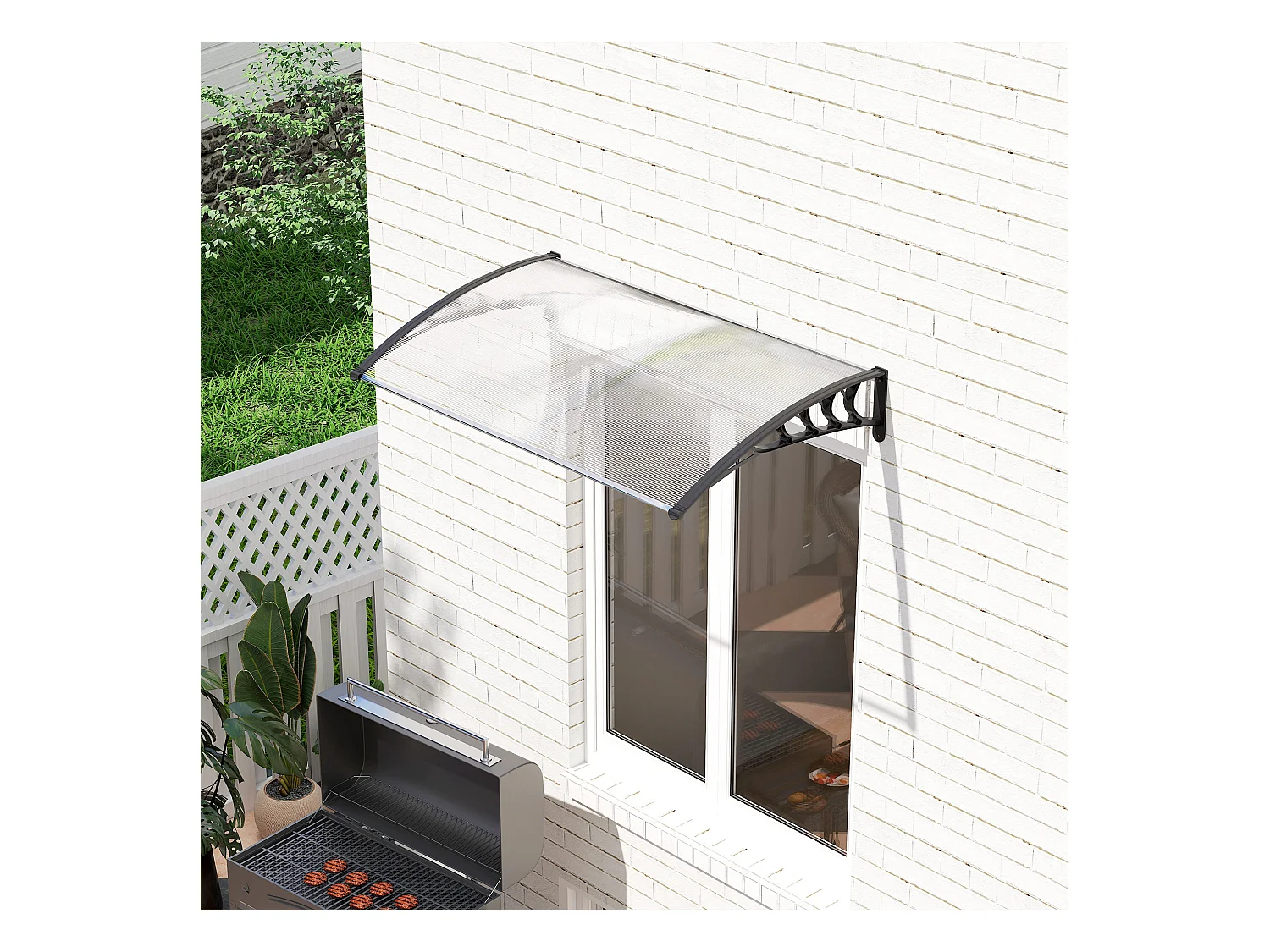 Auvent marquise de porte design voûté arrondi dim. 150L x 90l x 25H cm polycarbonate PP noir