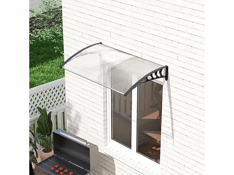 Auvent marquise de porte design voûté arrondi dim. 150L x 90l x 25H cm polycarbonate PP noir