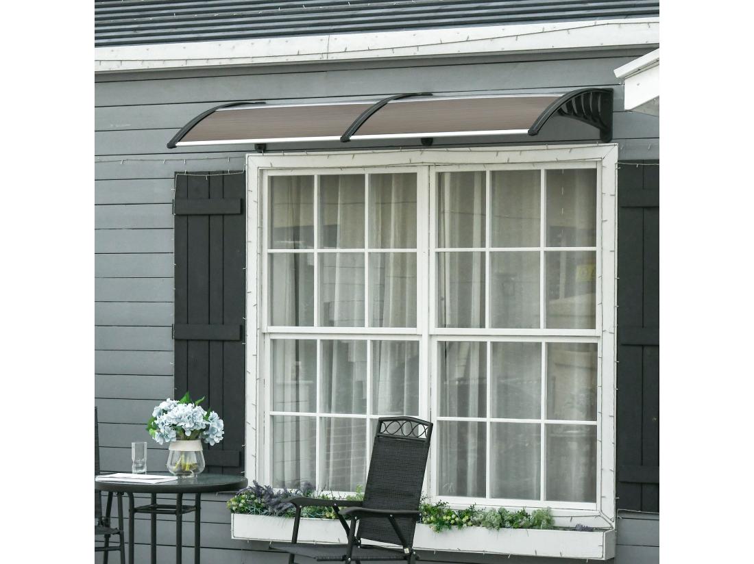 vente unique Auvent marquise de porte design voûté arrondi dim. 200L x 96l x 27H cm polycarbonate fumé brun PP noir