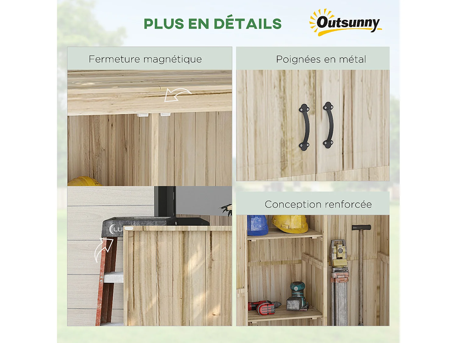 Armoire de jardin 2 portes bois - 2 étagères, grand compartiment - 120 x 57 x 183 cm - sapin pré-huilé