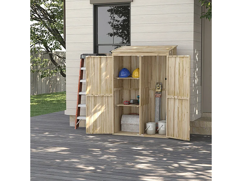 Armoire de jardin 2 portes bois - 2 étagères, grand compartiment - 120 x 57 x 183 cm - sapin pré-huilé