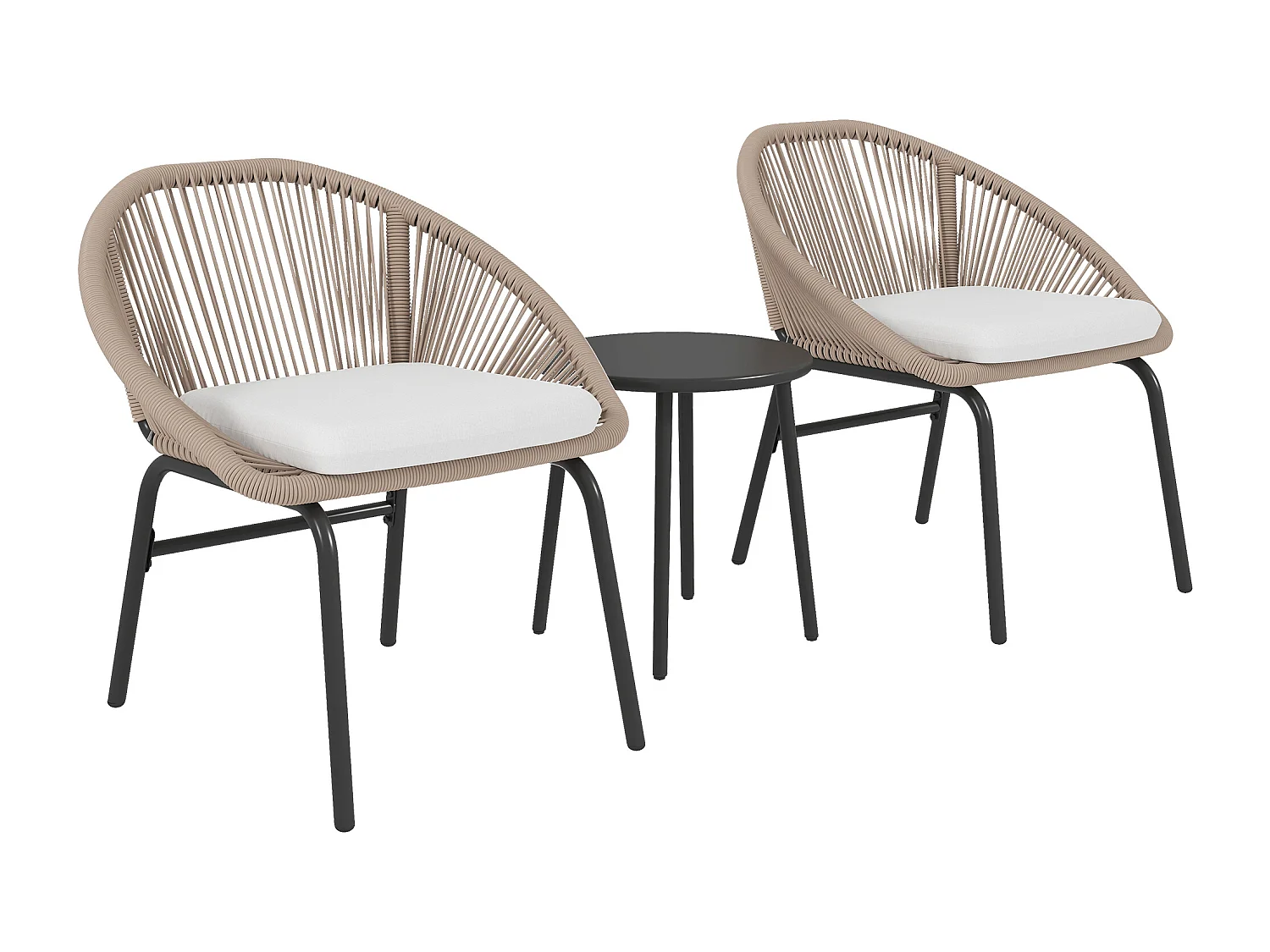 Ensemble salon de jardin 3 pièces 2 personnes avec coussins kaki