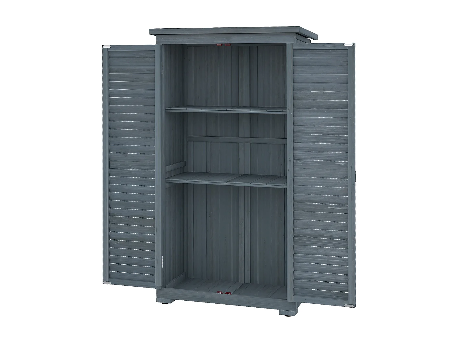 Armoire de jardin abri jardin remise pour outils sur pied 2 étagères portes persiennes toit bitumé étanche bois sapin pré-huilé gris