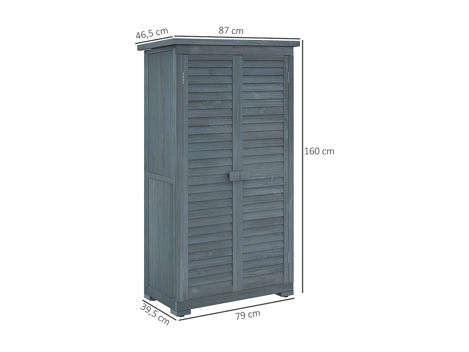 Armoire de jardin abri jardin remise pour outils sur pied 2 étagères portes persiennes toit bitumé étanche bois sapin pré-huilé gris