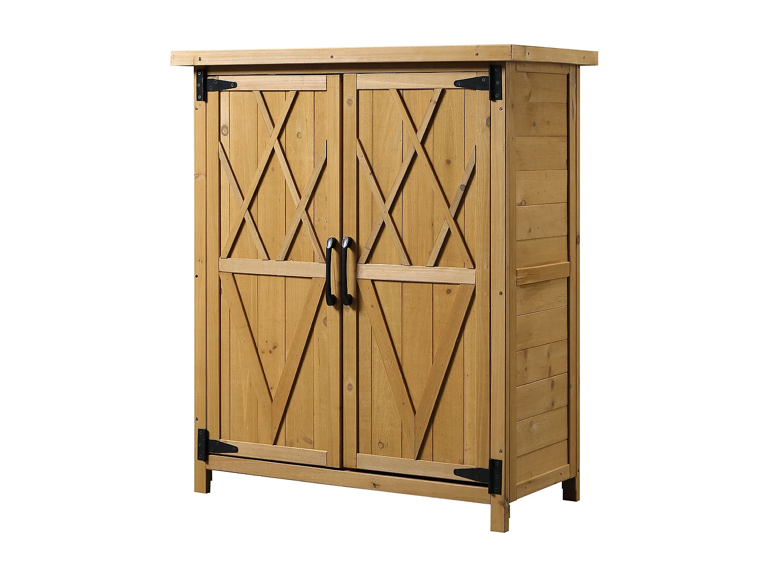 Abri de jardin armoire de jardin remise pour outils sur pied dim. 75L x 40l x 90H cm 3 étagères 2 portes toit tôle bois sapin pré-huilé