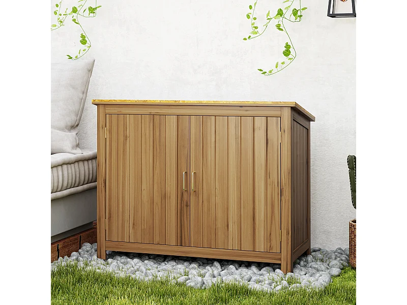 Armoire de jardin en bois - 2 portes, étagère - dim. 110 x 50 x 85 cm
