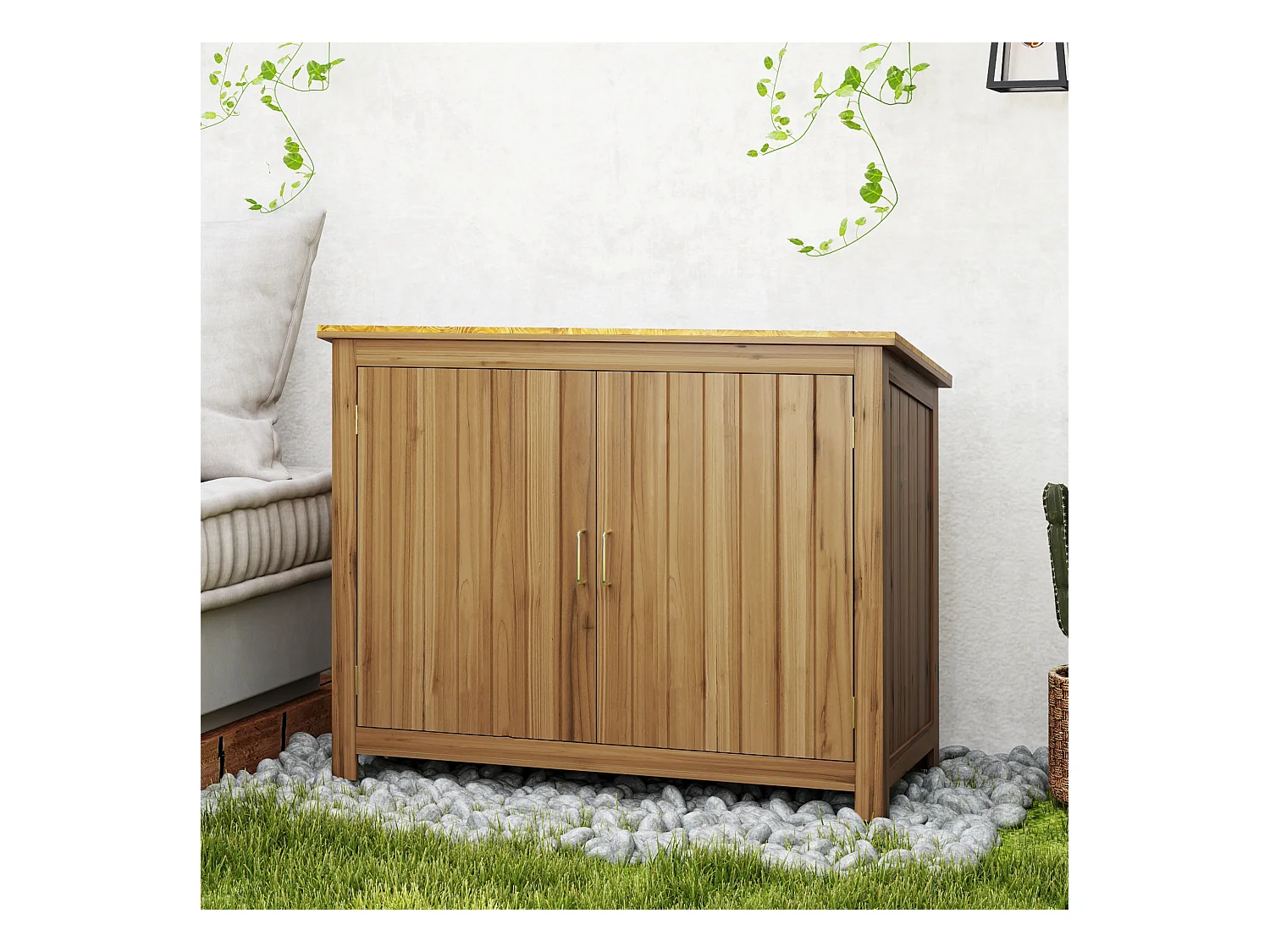 Armoire de jardin en bois - 2 portes, étagère - dim. 110 x 50 x 85 cm