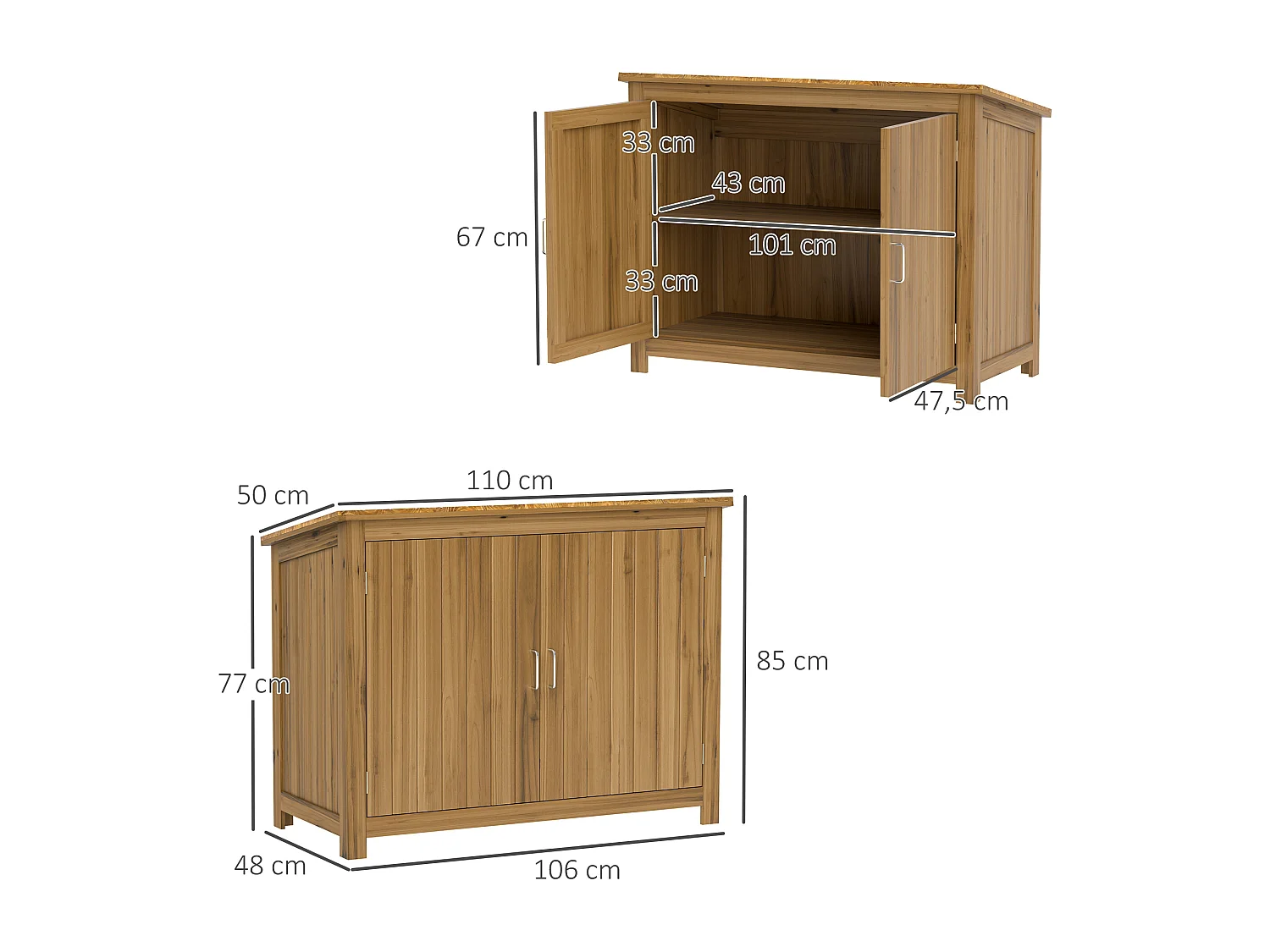 Armoire de jardin en bois - 2 portes, étagère - dim. 110 x 50 x 85 cm