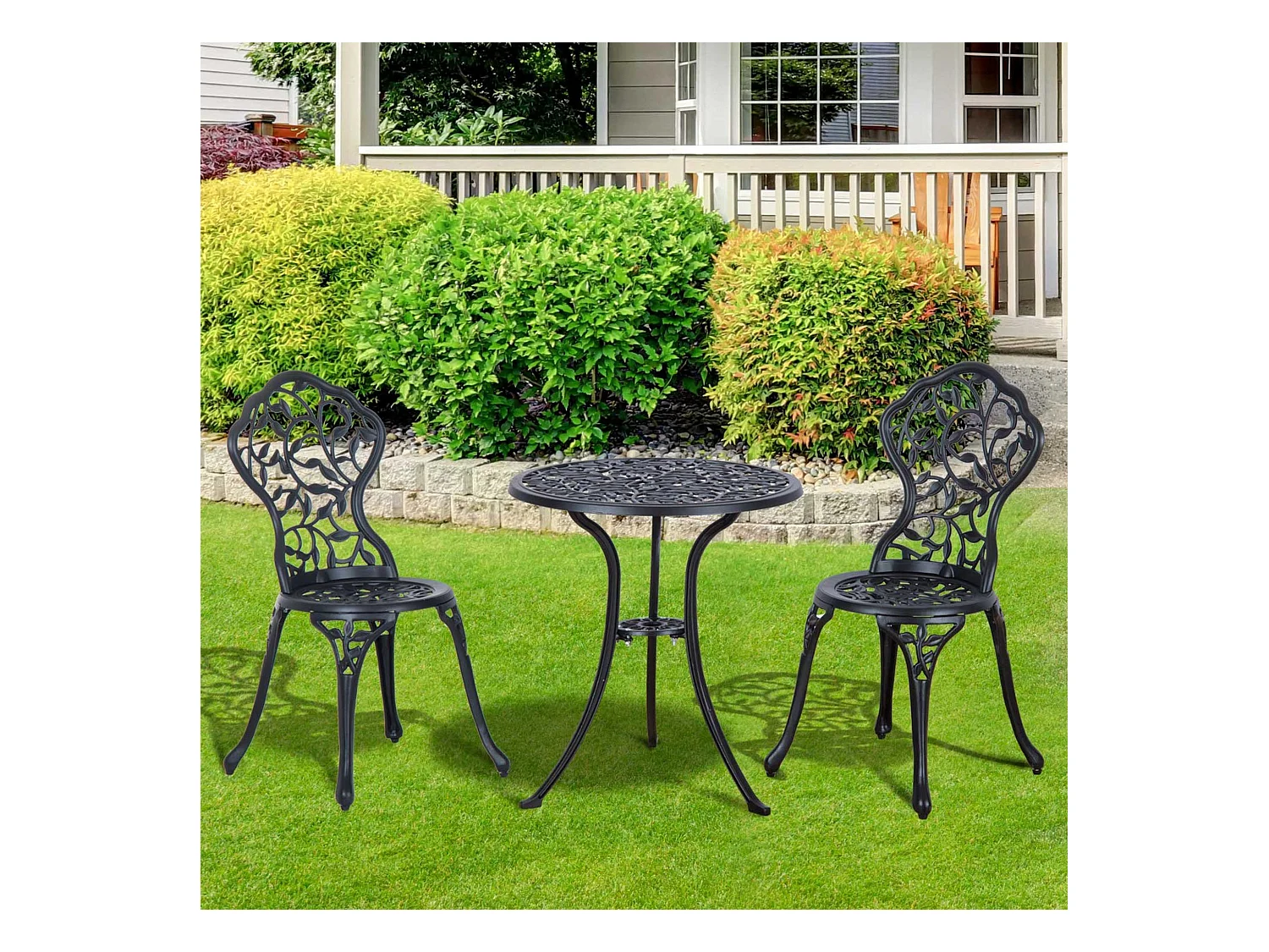 Ensemble salon de jardin 2 places avec table ronde style rétro fonte alu noir