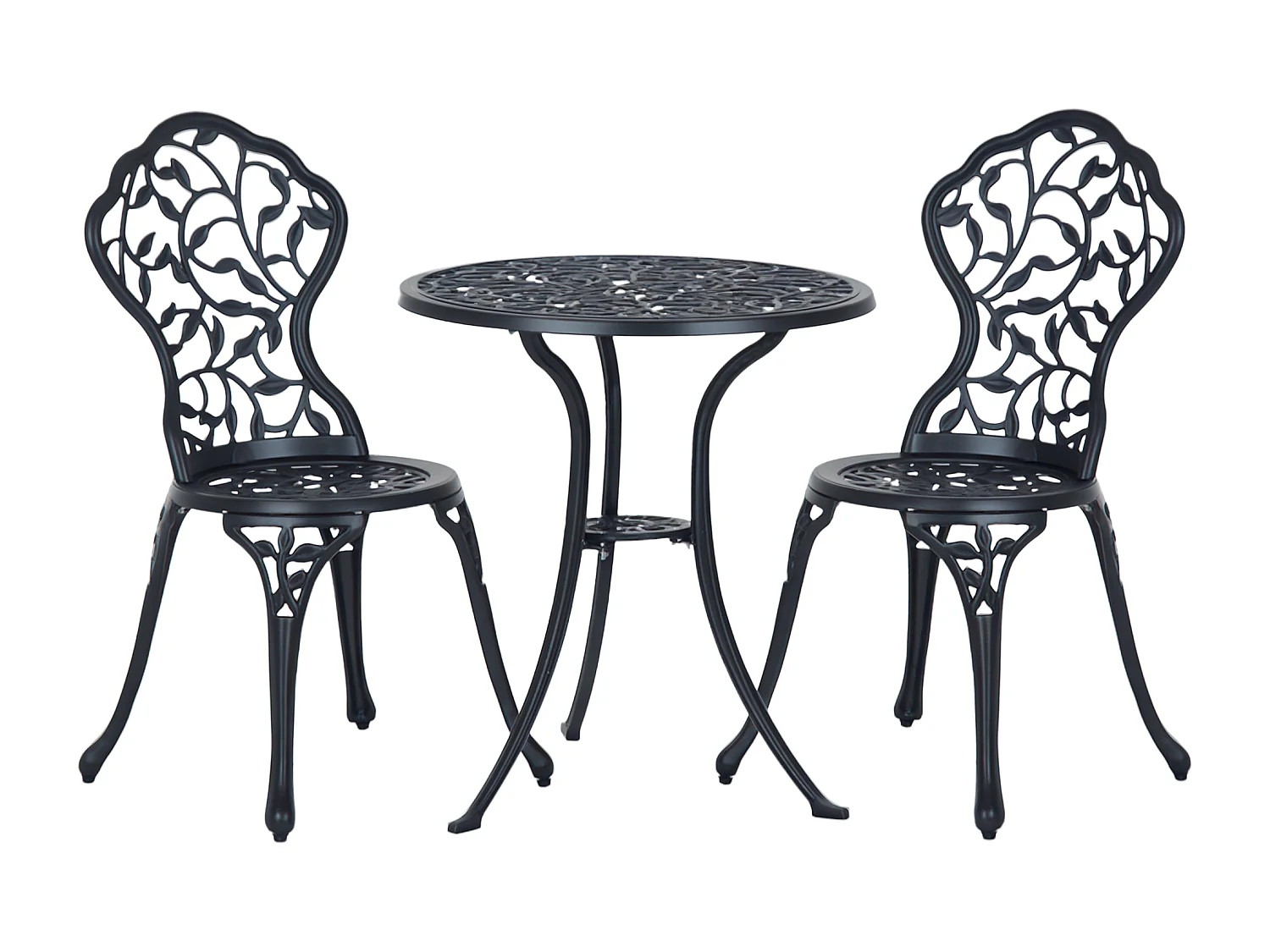 Ensemble salon de jardin 2 places avec table ronde style rétro fonte alu noir