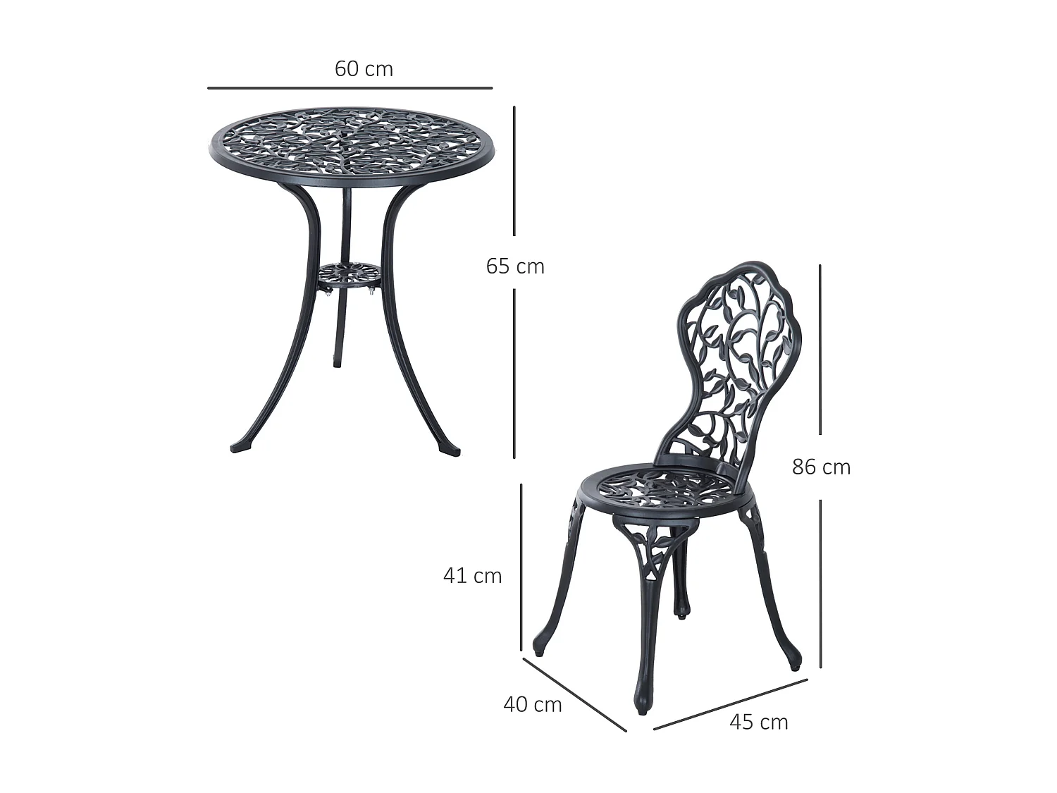 Ensemble salon de jardin 2 places avec table ronde style rétro fonte alu noir