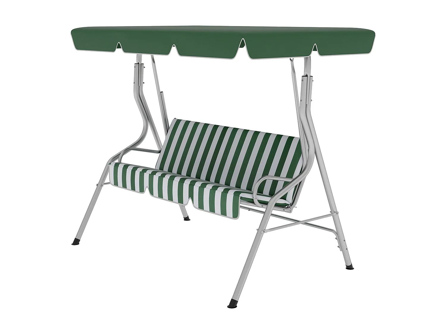 Balancelle de jardin 3 places - toit inclinaison réglable - coussins assise et dossier - gris blanc vert