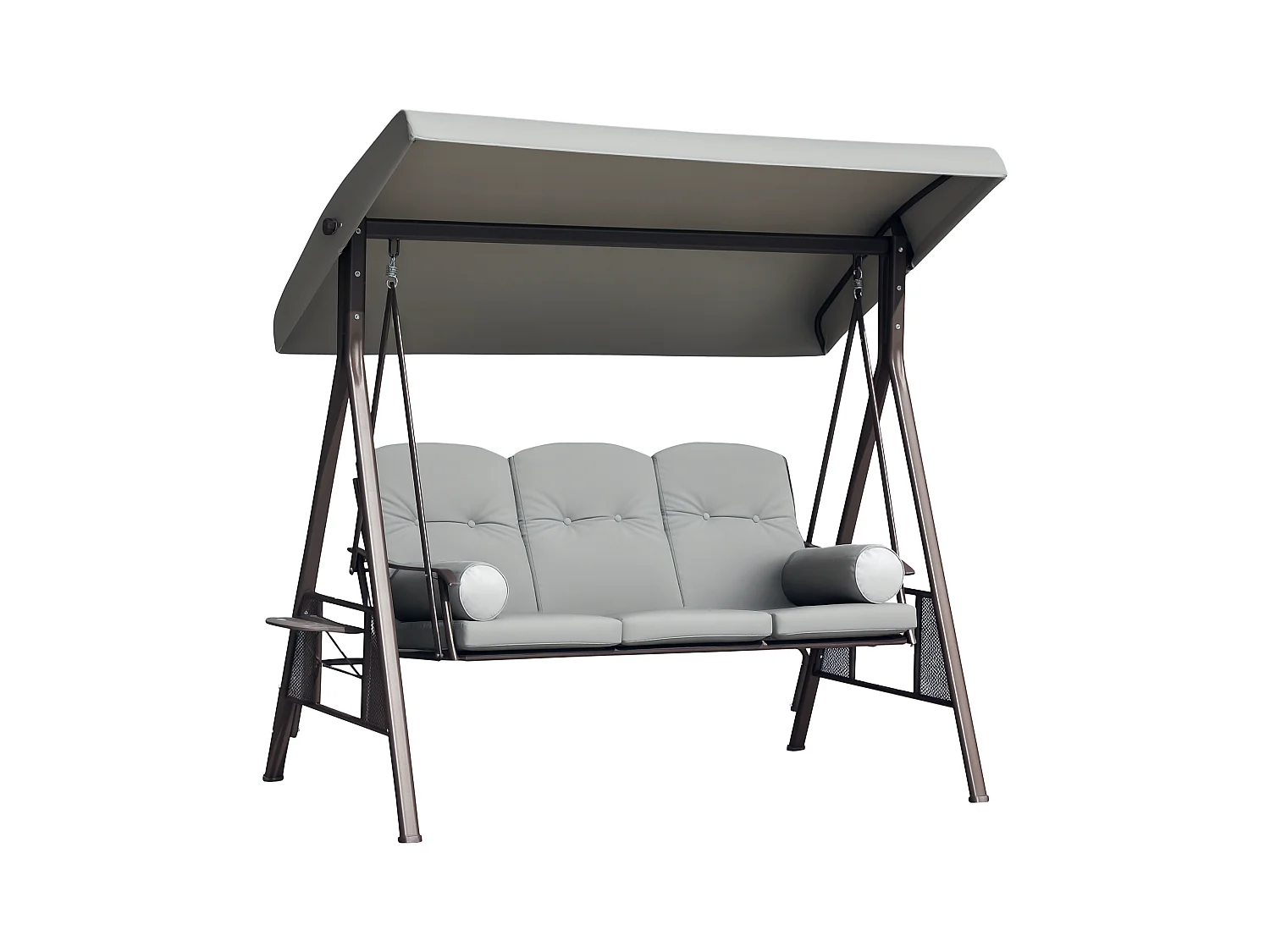 Balancelle de jardin 3 places grand confort toit inclinaison réglable coussins plateaux rétractables polyester filé gris